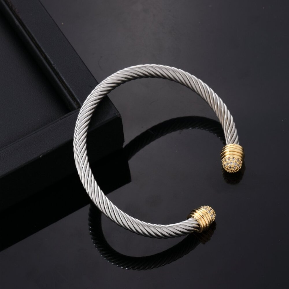 3/$35 Twist Silver Gold Stainless Steel Bangle Cuff Bracelet Cubic Zirconia - Picture 6 of 6